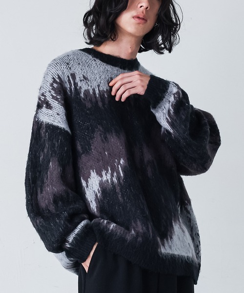 MDR（エムディアール）の「『モヘアタッチジャカードニット』（ニット/セーター・メンズ・グレー系その他2/ブラック/ボルドー/ブラック系2/グレー・L/M）」の2枚目の写真