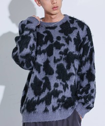 モヘアタッチジャカード クルーネックニット