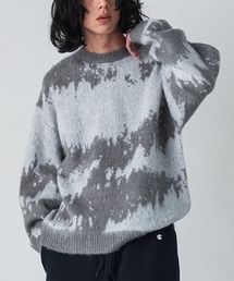モヘアタッチジャカード クルーネックニット