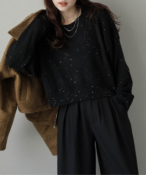 La-gemme(ラジェム)の「スパンコールラメニット(ニット/セーター・レディース・ブラック/ベージュ/チャコール・フリー)」の9枚目の写真