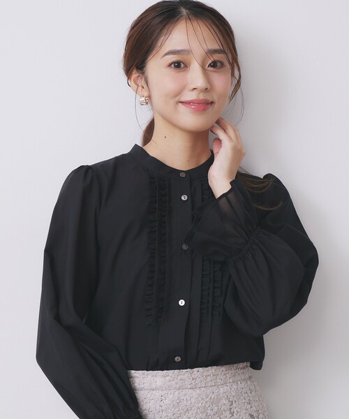 paint it black 様ご予約着物リメイクフリル付きバンドカラーブラウス セール】タックフリルバンドカラーブラウス【洗濯機OK/イージー