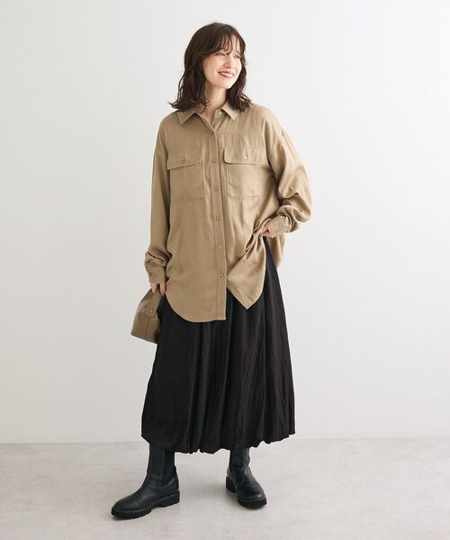 Sugar spoon（シュガースプーン）の「・SUGAR SPOON サテンオーバーシャツ（シャツ/ブラウス・レディース・チャコールグレー/ブラック/ベージュ・FREE）」の10枚目の写真