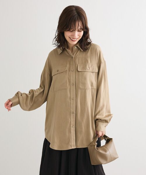 Sugar spoon（シュガースプーン）の「・SUGAR SPOON サテンオーバーシャツ（シャツ/ブラウス・レディース・チャコールグレー/ブラック/ベージュ・FREE）」の14枚目の写真