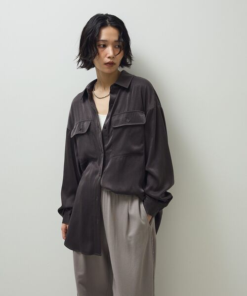 Sugar spoon（シュガースプーン）の「・SUGAR SPOON サテンオーバーシャツ（シャツ/ブラウス・レディース・チャコールグレー/ブラック/ベージュ・FREE）」の9枚目の写真