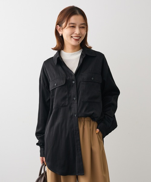 Sugar spoon（シュガースプーン）の「・SUGAR SPOON サテンオーバーシャツ（シャツ/ブラウス・レディース・チャコールグレー/ブラック/ベージュ・FREE）」の2枚目の写真