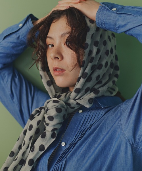 Glen Prince(グレンプリンス)の「◆【Glen Prince】ドットストール(ストール/ショール・レディース・シルバー系その他2/ダークインディゴブルー・フリ-)」の1枚目の写真