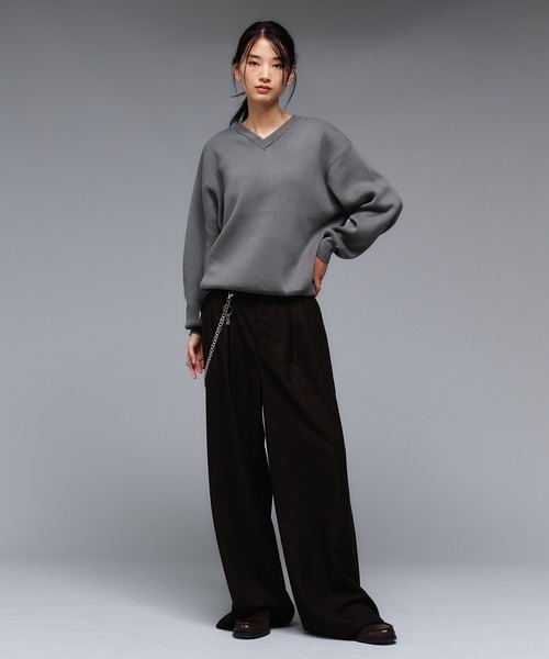 Adoon plain(アドーンプレーン)の「SHALLOW V-NECK MILANO RIB KNIT / 浅Vネックベーシックミラノリブニット(ニット/セーター・メンズ・ブラック/ライトグレー/ブラウン/ネイビー・MEDIUM/LARGE)」の9枚目の写真