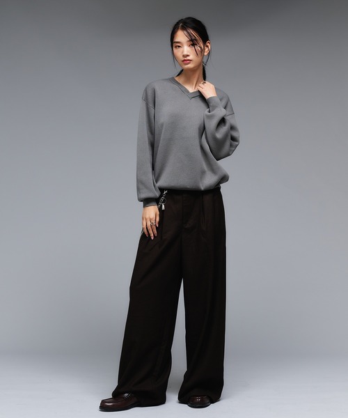 Adoon plain(アドーンプレーン)の「SHALLOW V-NECK MILANO RIB KNIT / 浅Vネックベーシックミラノリブニット(ニット/セーター・メンズ・ブラック/ライトグレー/ブラウン/ネイビー・MEDIUM/LARGE)」の13枚目の写真