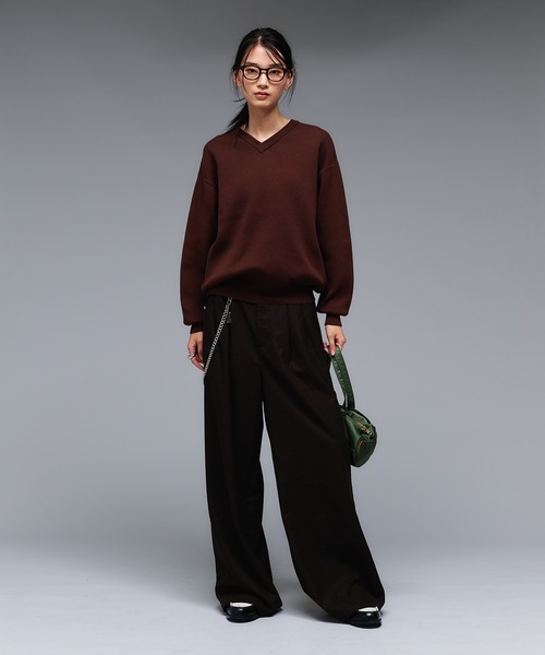 Adoon plain(アドーンプレーン)の「SHALLOW V-NECK MILANO RIB KNIT / 浅Vネックベーシックミラノリブニット(ニット/セーター・メンズ・ブラック/ライトグレー/ブラウン/ネイビー・MEDIUM/LARGE)」の14枚目の写真