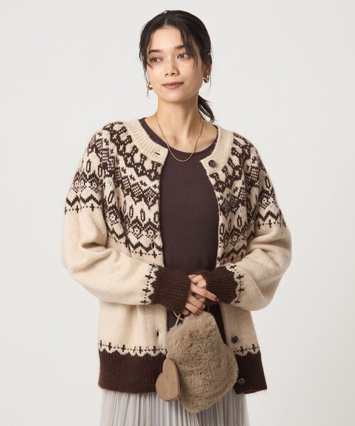 green label relaxing(グリーンレーベルリラクシング)の「ノルディック ジャガード カーディガン(カーディガン/ボレロ・レディース・ナチュラル/グレー・FREE)」の3枚目の写真