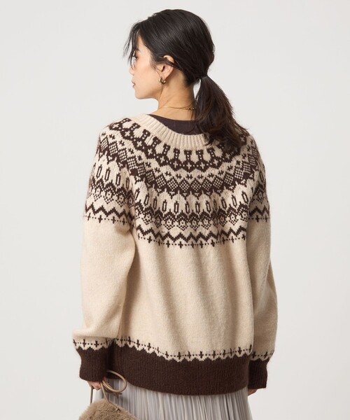 green label relaxing(グリーンレーベルリラクシング)の「ノルディック ジャガード カーディガン(カーディガン/ボレロ・レディース・ナチュラル/グレー・FREE)」の4枚目の写真