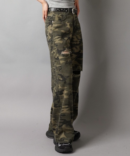 カモ柄/迷彩柄ワイドダメージパンツ（その他パンツ）｜SPINNS