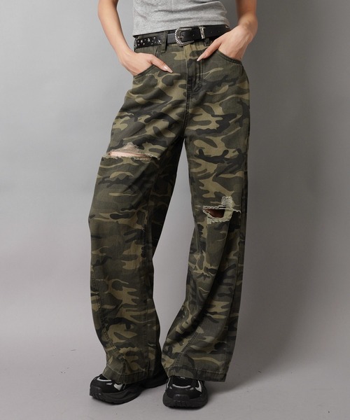 カモ柄/迷彩柄ワイドダメージパンツ（その他パンツ）｜SPINNS