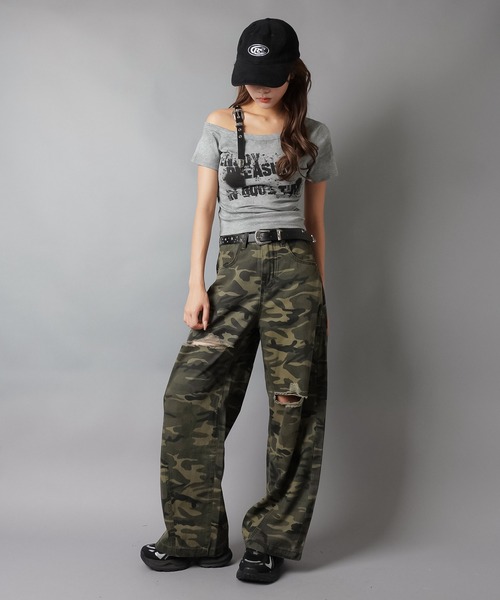 セール】カモ柄/迷彩柄ワイドダメージパンツ（その他パンツ）｜SPINNS
