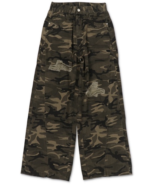 SPINNS（スピンズ）の「カモ柄/迷彩柄ワイドダメージパンツ（その他パンツ・レディース・カーキ・M/S）」の17枚目の写真
