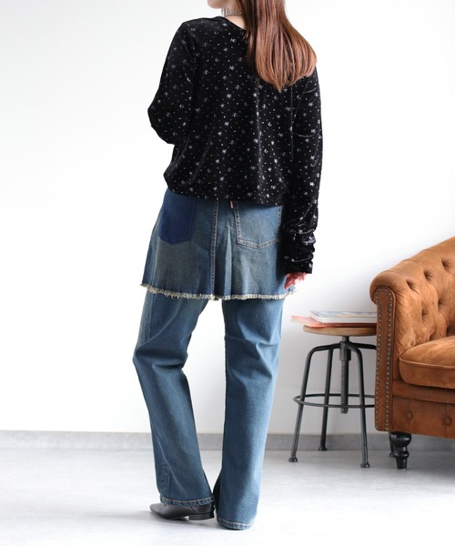 cepo(セポ)の「〈セットアップ対応〉フラワー刺繍ベロアカーディガン(カーディガン/ボレロ・レディース・ブルー系/ピンク系・M)」の4枚目の写真