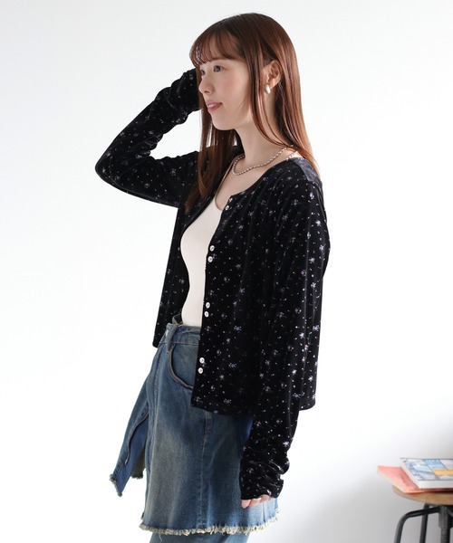 cepo(セポ)の「〈セットアップ対応〉フラワー刺繍ベロアカーディガン(カーディガン/ボレロ・レディース・ブルー系/ピンク系・M)」の13枚目の写真