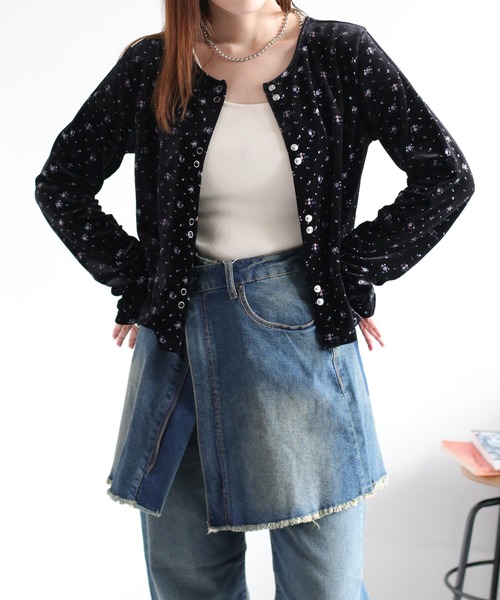 cepo(セポ)の「〈セットアップ対応〉フラワー刺繍ベロアカーディガン(カーディガン/ボレロ・レディース・ブルー系/ピンク系・M)」の12枚目の写真
