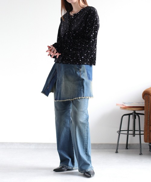 cepo(セポ)の「〈セットアップ対応〉フラワー刺繍ベロアカーディガン(カーディガン/ボレロ・レディース・ブルー系/ピンク系・M)」の6枚目の写真