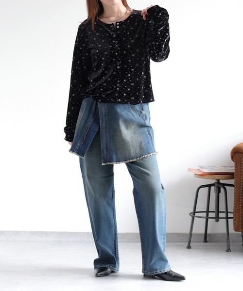 cepo(セポ)の「〈セットアップ対応〉フラワー刺繍ベロアカーディガン(カーディガン/ボレロ・レディース・ブルー系/ピンク系・M)」の3枚目の写真