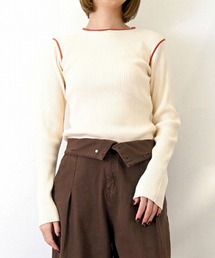 バイカラーニットクルーネックプルオーバー