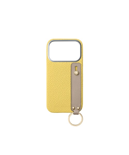 ほぼ新品✨ボナペンチュラ✨iphone17pro✨イエロー✨グレージュ✨ハンドル iPhone 17 Pro)ハンドル付き バックカバーケース シュリンクレザー
