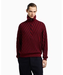 LA1037  エンポリオアルマーニ ハーフジップニット ダークグレー EMPORIO ARMANI (エンポリオアルマーニ) ハーフジップ ロゴ刺繍