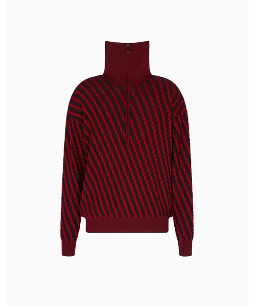 EMPORIO ARMANI（エンポリオアルマーニ）の「【エンポリオ アルマーニ】ハーフジップ モックネックセーター バージンウール ジャカード（ニット/セーター・メンズ・レッド・X-LARGE/SMALL/MEDIUM/LARGE）」の5枚目の写真