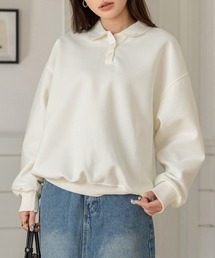 DAY CLOSET | 【ラフすぎない大人の抜け感】長袖 ドロップショルダー ポロ襟 リブ スウェット レディース(スウェット)