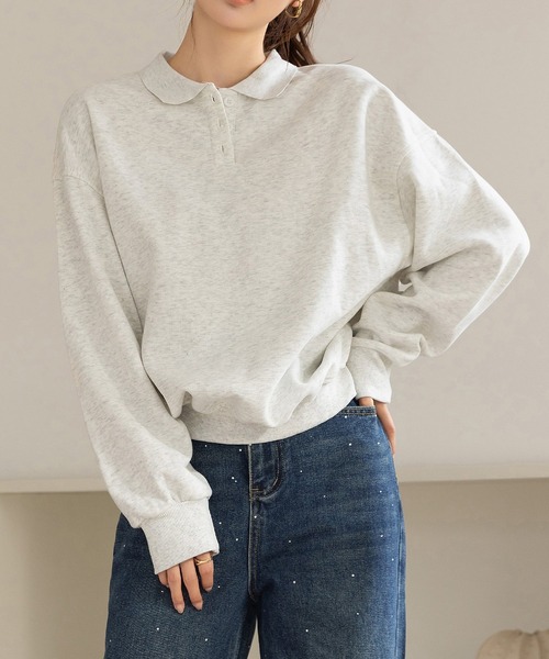 DAY CLOSET（デイ クローゼット）の「【ラフすぎない大人の抜け感】長袖 ドロップショルダー ポロ襟 リブ スウェット レディース（スウェット・レディース・オフホワイト/グレー/オートミール・FREE）」の17枚目の写真