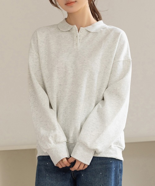 DAY CLOSET（デイ クローゼット）の「【ラフすぎない大人の抜け感】長袖 ドロップショルダー ポロ襟 リブ スウェット レディース（スウェット・レディース・オフホワイト/グレー/オートミール・FREE）」の18枚目の写真