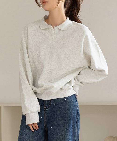 DAY CLOSET（デイ クローゼット）の「【ラフすぎない大人の抜け感】長袖 ドロップショルダー ポロ襟 リブ スウェット レディース（スウェット・レディース・オフホワイト/グレー/オートミール・FREE）」の19枚目の写真