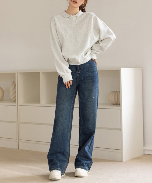 DAY CLOSET（デイ クローゼット）の「【ラフすぎない大人の抜け感】長袖 ドロップショルダー ポロ襟 リブ スウェット レディース（スウェット・レディース・オフホワイト/グレー/オートミール・FREE）」の22枚目の写真