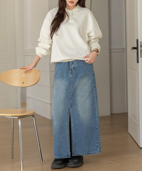 DAY CLOSET（デイ クローゼット）の「【ラフすぎない大人の抜け感】長袖 ドロップショルダー ポロ襟 リブ スウェット レディース（スウェット・レディース・オフホワイト/グレー/オートミール・FREE）」の7枚目の写真