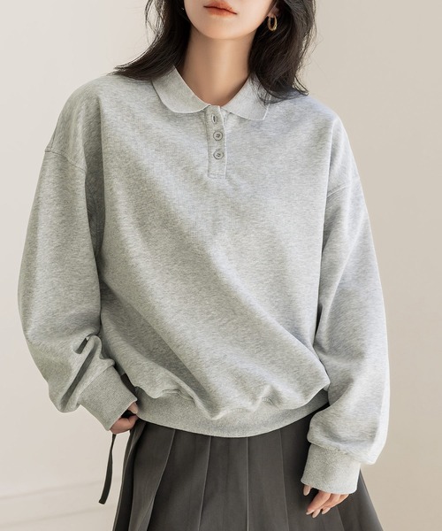 DAY CLOSET（デイ クローゼット）の「【ラフすぎない大人の抜け感】長袖 ドロップショルダー ポロ襟 リブ スウェット レディース（スウェット・レディース・オフホワイト/グレー/オートミール・FREE）」の11枚目の写真