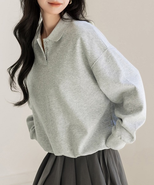 DAY CLOSET（デイ クローゼット）の「【ラフすぎない大人の抜け感】長袖 ドロップショルダー ポロ襟 リブ スウェット レディース（スウェット・レディース・オフホワイト/グレー/オートミール・FREE）」の12枚目の写真