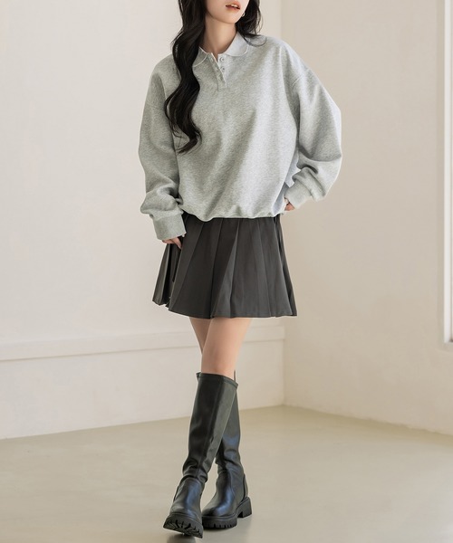 DAY CLOSET（デイ クローゼット）の「【ラフすぎない大人の抜け感】長袖 ドロップショルダー ポロ襟 リブ スウェット レディース（スウェット・レディース・オフホワイト/グレー/オートミール・FREE）」の14枚目の写真