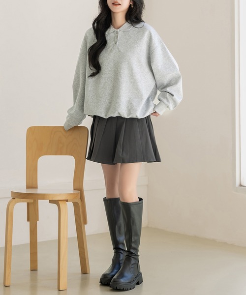 DAY CLOSET（デイ クローゼット）の「【ラフすぎない大人の抜け感】長袖 ドロップショルダー ポロ襟 リブ スウェット レディース（スウェット・レディース・オフホワイト/グレー/オートミール・FREE）」の15枚目の写真