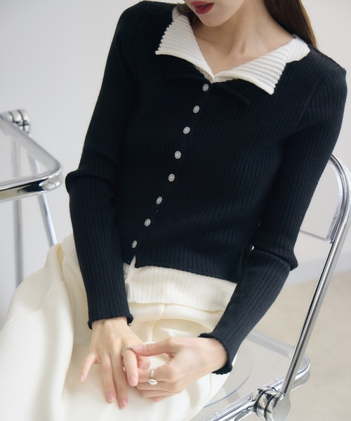 RU.TI.LE(ルチル)の「【RU.TI.LE】バイカラーレイヤードニット(ニット/セーター・レディース・ベージュ/ブラック・MEDIUM)」の2枚目の写真