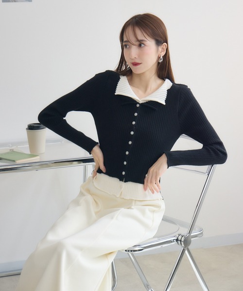 RU.TI.LE(ルチル)の「【RU.TI.LE】バイカラーレイヤードニット(ニット/セーター・レディース・ベージュ/ブラック・MEDIUM)」の10枚目の写真