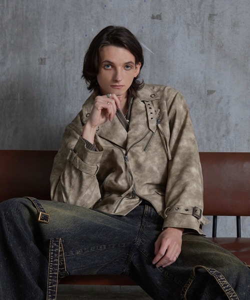 Spielio（シュピーリオ）の「【Spielio】 Vintage-like riders jacket / ヴィンテージライク合皮ライダースジャケット（ライダースジャケット・メンズ・ブラウン/ブラック・L/M/S）」の12枚目の写真