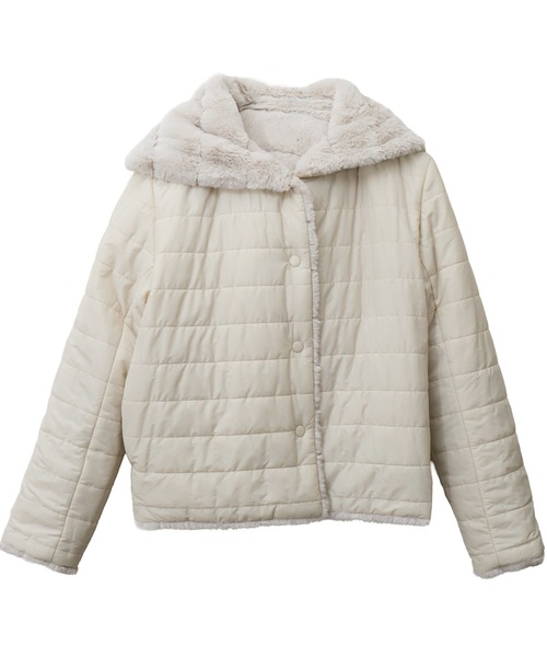 libelle more（リベル モア）の「ボーダーファーキルトリバーシブルフード付きショートコート（ダウンジャケット/コート・レディース・モカ/グレー/ブラック/ベージュ・M/L）」の8枚目の写真