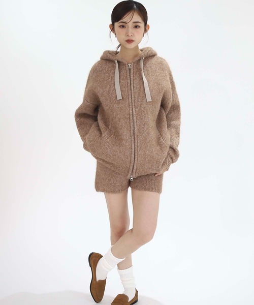 Luan(ルアン)の「【Luan】KNIT HOODIE/ニットフーディー(ニット/セーター・レディース・ベージュ/グレー・FREE)」の2枚目の写真