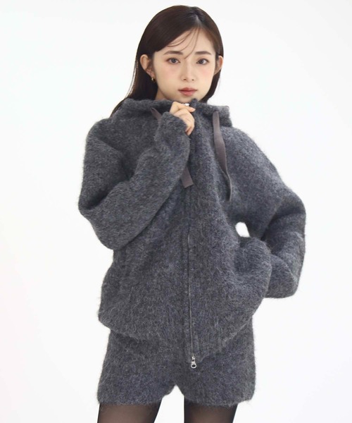 Luan(ルアン)の「【Luan】KNIT HOODIE/ニットフーディー(ニット/セーター・レディース・ベージュ/グレー・FREE)」の1枚目の写真