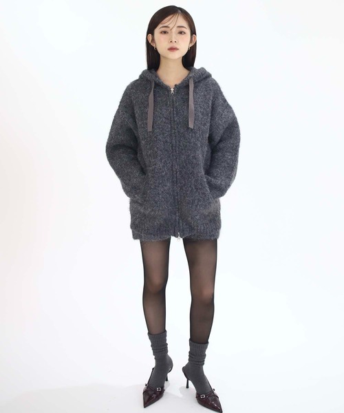 Luan(ルアン)の「【Luan】KNIT HOODIE/ニットフーディー(ニット/セーター・レディース・ベージュ/グレー・FREE)」の4枚目の写真