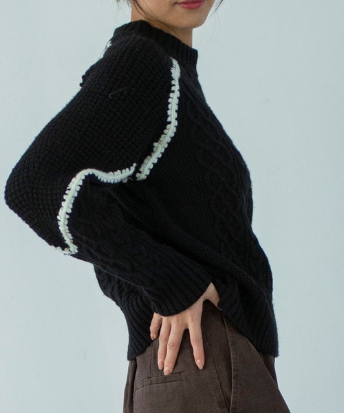 AJUGA.（アジュガ）の「ウォッシャブルケーブルニット（ニット/セーター・レディース・グレー/ブラック・FREE）」の2枚目の写真