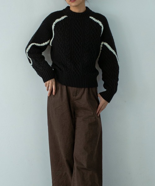 AJUGA.（アジュガ）の「ウォッシャブルケーブルニット（ニット/セーター・レディース・グレー/ブラック・FREE）」の6枚目の写真