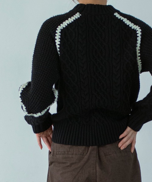 AJUGA.（アジュガ）の「ウォッシャブルケーブルニット（ニット/セーター・レディース・グレー/ブラック・FREE）」の9枚目の写真