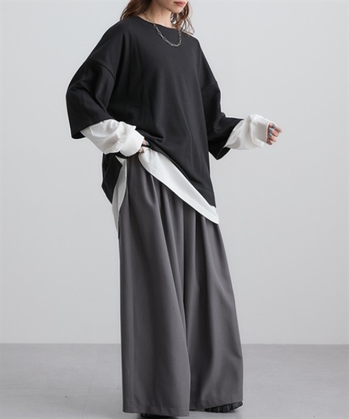 Soiunique（スワユニーク）の「ガーゼ裏毛　重ね着風長袖トップス　［Soiunique］（Tシャツ/カットソー・レディース・ブラック/グレイッシュベージュ/ブラウン/チャコール・S/M/L/LL）」の6枚目の写真