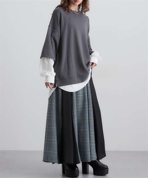 Soiunique（スワユニーク）の「ガーゼ裏毛　重ね着風長袖トップス　［Soiunique］（Tシャツ/カットソー・レディース・ブラック/グレイッシュベージュ/ブラウン/チャコール・S/M/L/LL）」の12枚目の写真